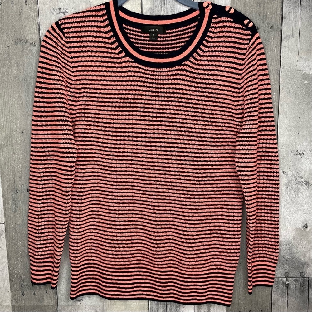 J. Crew sweater merino wool pink blue Stripes size small side button